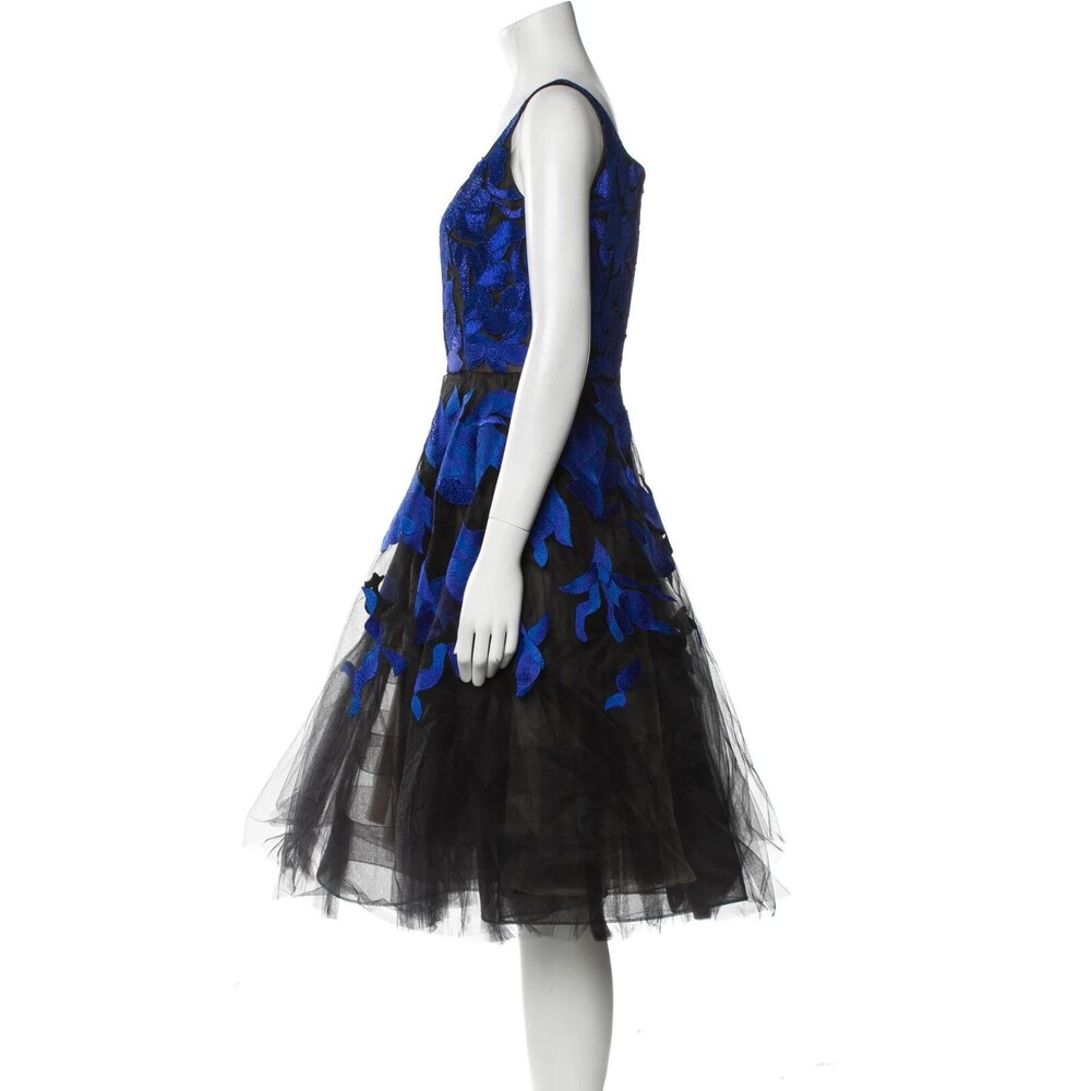 NWOT. $6490 OSCAR DE LA RENTA Embroidered Tulle Cocktail Dress Sz 4 blue - Picture 5 of 16